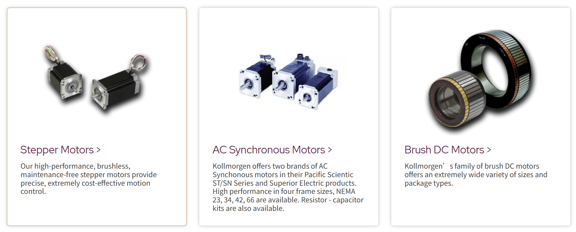 Kollmorgen Stepper Motors and AC Synchronous Motors